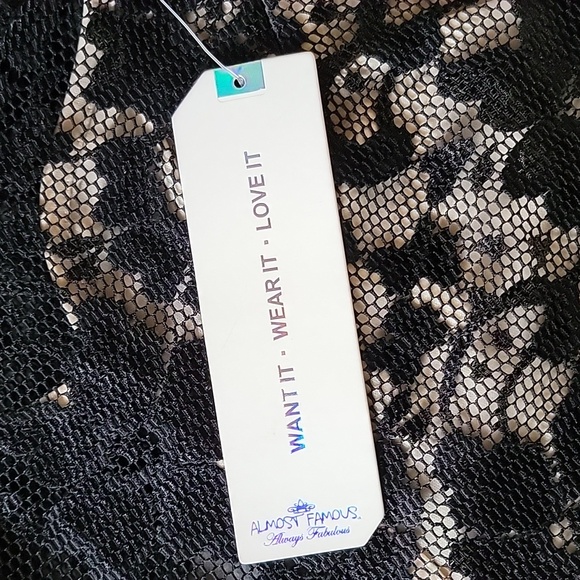 ALMOST FAMOUS Lace Overlaying Beige Spaghetti Strap Dress Blk L Juniors NWT - Picture 7 of 16